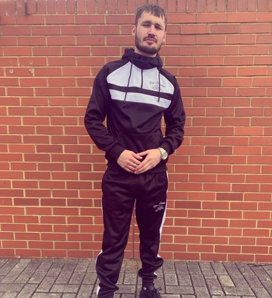 OHK Mens Black With White Front Panel Half Zip Hooded Tracksuit